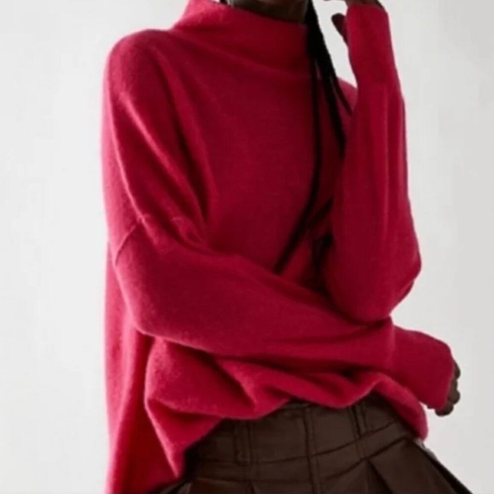 Free People Ottoman Cashmere Tunic Sweater Small Hot Pink Oversized Boho Cozy